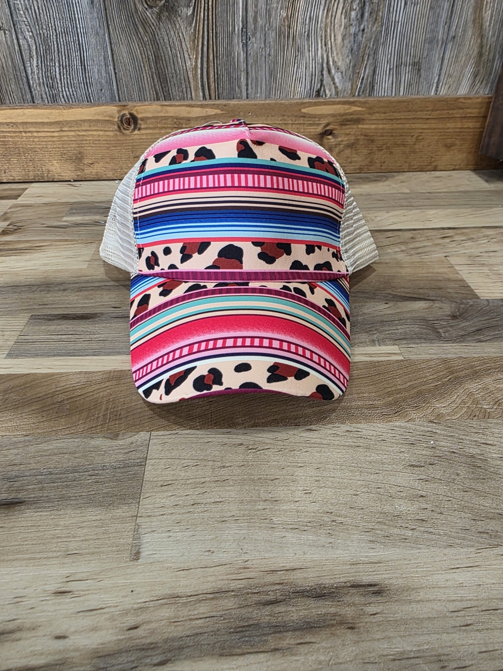 Pink Multi-Stripe Leopard Print Trucker Hat